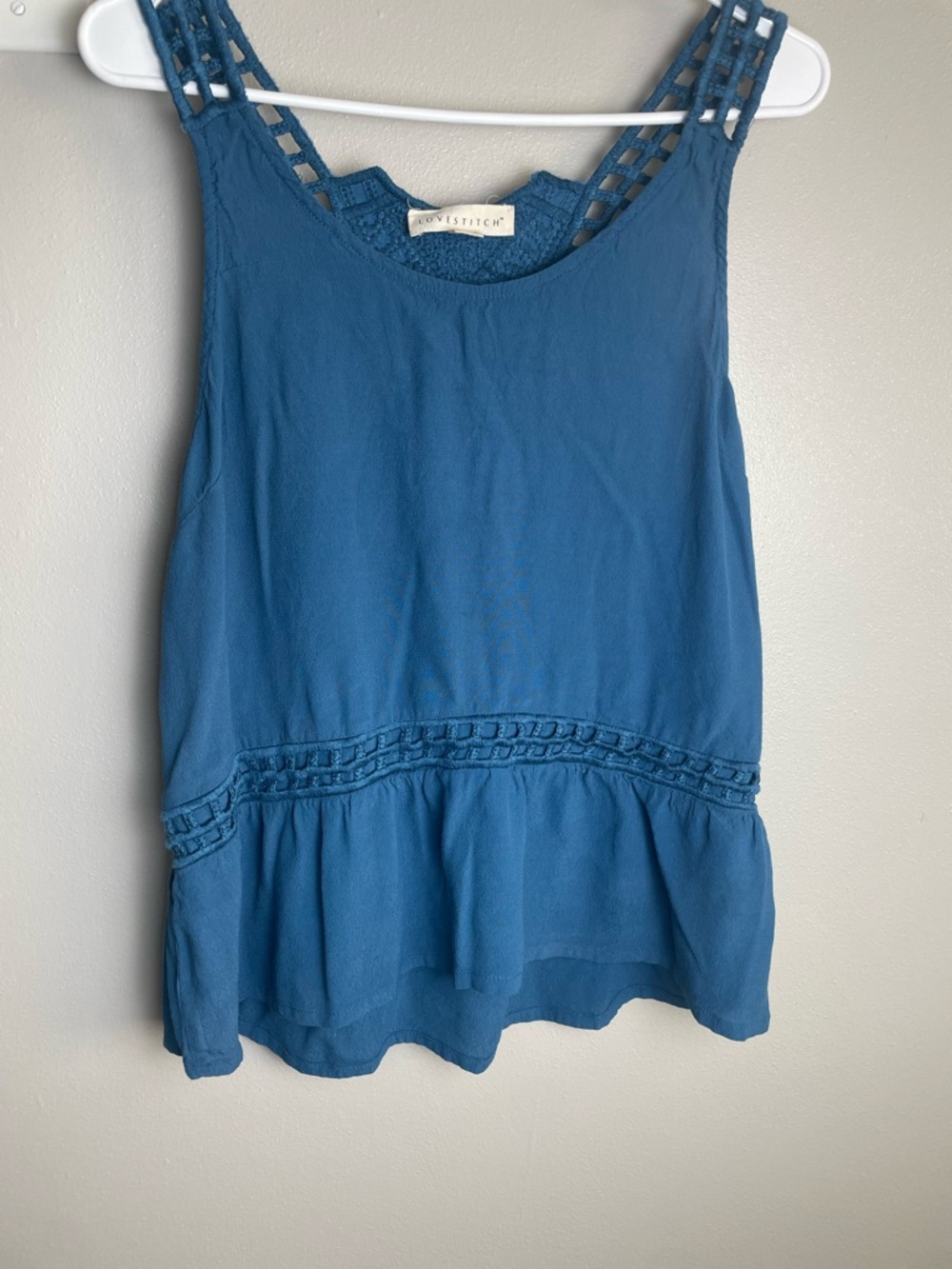 lovestitch Blue Sleeveless Crochet-Trim Peplum Camisole